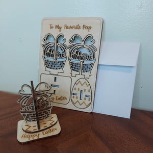 Carte pop-up 3D Joyeuses Pâques, cadeau de carte de voeux unique. Build-A-Card de peinture pour panier en bois, modèle 3D découpé au laser. Bureau, maison ou enfants
