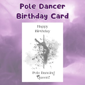Alles Gute zum Geburtstag Pole Dancer, druckbare Geburtstagswünsche für Pole Dancer, Pole Dancer Card, Pole Dance Queen, Pole Dancing Queen