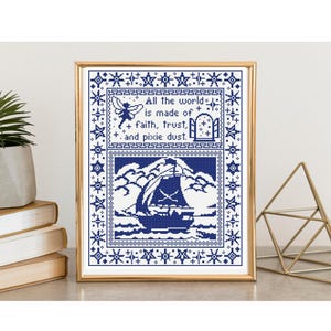 Peter Pan Cross Stitch Pattern: Monochrome Sampler (Digital Download, PDF)