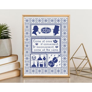 Patrón de punto de cruz de Sherlock Holmes: Muestrario monocromático 221B de Baker Street (Descarga digital)