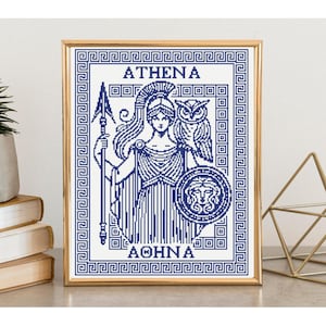 Athena Sampler Cross Stitch Pattern: Greek Goddess, Monochrome (Digital Download, PDF)