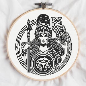Athena Cross Stitch Pattern: Greek Goddess, Monochrome (Digital Download, PDF)