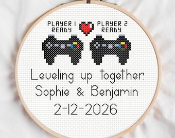 Custom Video Game Wedding Cross Stitch Pattern: Personalized Controllers (Digital Download)