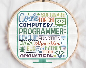 Computer Programmer Cross Stitch Pattern: Software Engineer, App Developer (Digital Download, PDF)