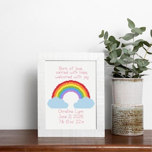 Rainbow Baby Birth Announcement Cross Stitch Pattern: Personalize (Digital Download)