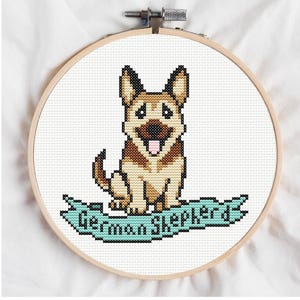 German Shepherd Digital Cross Stitch Pattern, Guard Dog Embroidery Design, Man&#39;s Best Friend
