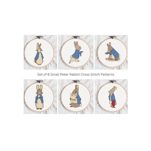 Set of 6 Small Peter Rabbit Cross Stitch Patterns, Beatrix Potter Nursery Motifs