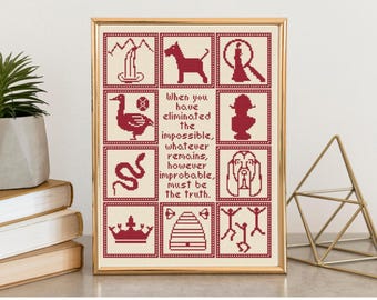 Sherlock Holmes Cases Sampler Cross Stitch Pattern: Monochrome Quote (Digital Download)