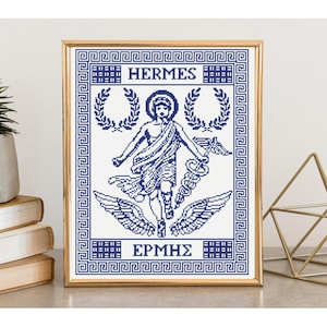 Hermes Cross Stitch Pattern: Greek God, Monochrome Sampler (Digital Download, PDF)