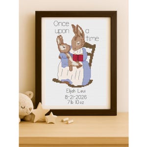 Peter Rabbit Geburtsurkunde Kreuzstichmuster: Anpassbar (Digitaler Download, PDF)