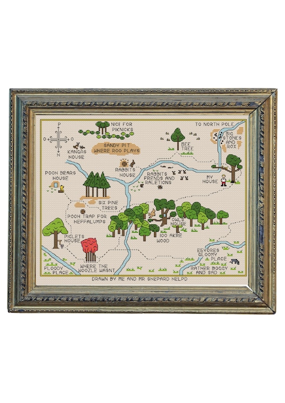 Classic Winnie-the-Pooh Map Cross Stitch Pattern: Hundred Acre Wood Blackwork (Digital Download)