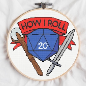 Patrón de punto de cruz "Cómo lanzo los dados": Dados de D&D (Descarga digital, PDF)