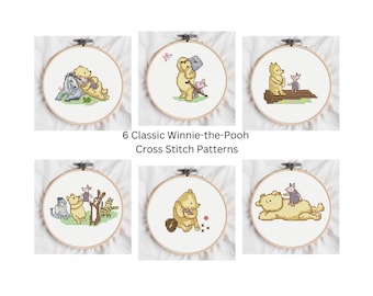 Small Classic Winnie-the-Pooh Cross Stitch Patterns: Characters Set of 6 (Digital Download)