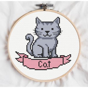 Gray Cat Digital Cross Stitch Pattern, Domestic Shorthair Pet, Kitten Kitty Cartoon Tattoo Cute Style