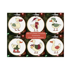 Goose Christmas Ornaments Cross Stitch Patterns: Small, Set of 6 (Digital Download, PDF)