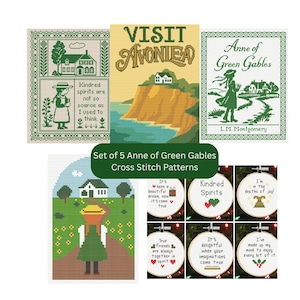 Set of 5 Anne of Green Gables Cross Stitch Patterns: Digital Download, PDF