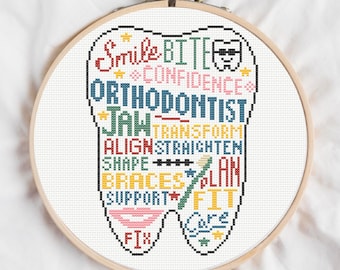 Orthodontist Digital Cross Stitch Pattern, Braces Smile Maker Embroidery Design, Gift Thank You Professions