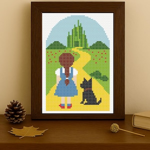 Wizard of Oz Digital Cross Stitch Pattern, Dorothy Toto and the Emerald City Embroidery Design Follow the Yellow Brick Road
