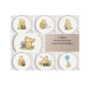 Kleine klassieke Winnie de Poeh-kruissteekpatronen: klassieke ontwerpen (set van 7) (digitale download)