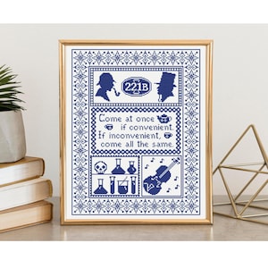 Sherlock Holmes Cross Stitch Pattern: Monochrome 221B Baker Street Sampler (Digital Download)