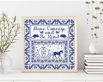 Cinderella Modern Sampler: Monochrome Fairytale Storybook Digital Cross Stitch Pattern