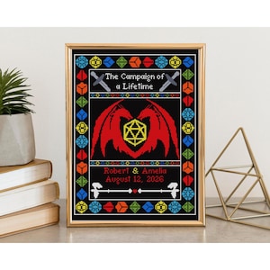 Schema per punto croce "La campagna di una vita": Drago nuziale D&D personalizzabile (Download digitale, PDF)