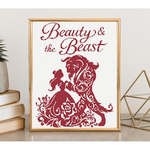 Borduurpatroon van Belle en het Beest, monochrome boekomslag (digitale download, PDF)