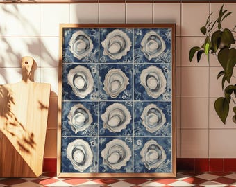 Oyster Wall Art, Seafood Still Life Print, Mediterranean Painting for Kitchen, Beach House Decor