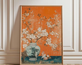 Chinoiserie Wall Art, Modern Nature Print, Elegant Poster for Living Room and Bedroom Decor