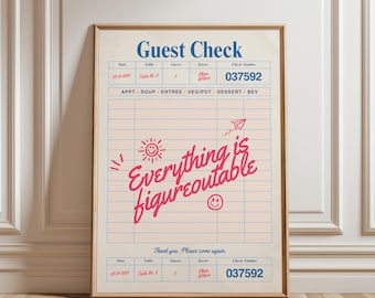 Guest Check Poster, Everything is Figureoutable Print, Retro Motivational Wall Art