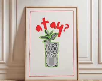 Moroccan Tea Wall Art, Morocco Atay Digital Download, Mint Tea Print for Kitchen Decor