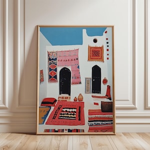 Impression murale tapis marocain, affiche vintage Maroc, poster Amazigh pour chambre et salon