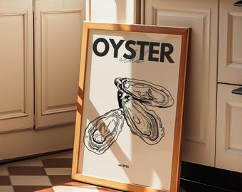 Trendy Oyster Painting | Oyster Print for Coastal Kitchen, Dining Room Decor | Oyster Beachy Wall Art for Housewarming Gift, Fishing Lovers