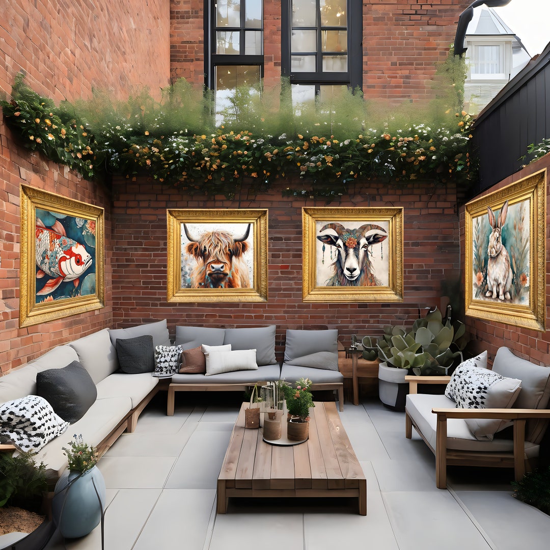 Boho Outdoor Wall Art, Boho Cow Artwork, Garden Decor, Animal Artwork ...