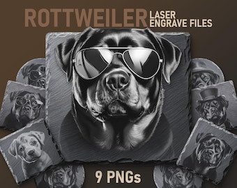 Fichiers de gravure sur ardoise Rottweiler - PNG haute résolution pour sous-bocks, Glowforge et plus | Téléchargement numérique d'oeuvres d'art pour chiens