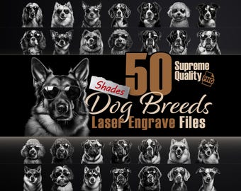 50 Dogs Wearing Shades PNG Bundle: Laser Engraving Clipart (300 DPI)