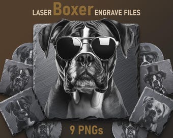 Boxer Dog Laser Engraving PNG Files: Illusion Art, Slate Coasters (Digital Download)