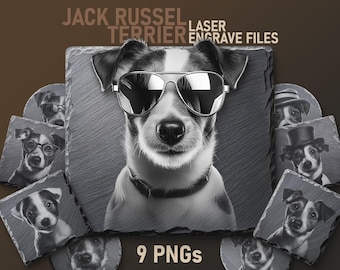Fichiers PNG de gravure laser Jack Russell Terrier : oeuvre de chien pour dessous de verre en ardoise (téléchargement numérique)