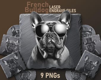 French Bulldog Laser Engraving PNG Files: Slate Coaster Designs (Digital Download)