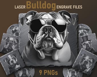 Bulldog Laser Engraving PNG Files: Illusion Art for Slate Coasters (Digital Download)
