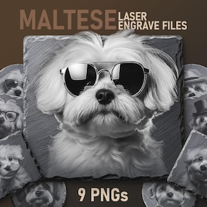 Maltese Slate Engraving Files - High-Resolution PNGs for Coasters, Glowforge & More | Dog Art Digital Download