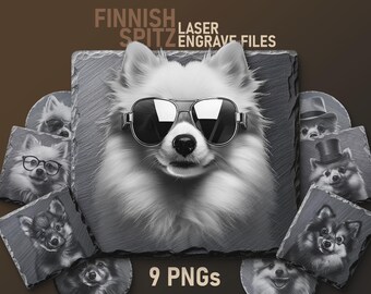 Finnish Spitz Dog Laser Engraving PNG Files: Slate Coasters (Digital Download)