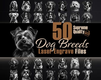 Dog Breed Laser Engraving PNG Bundle: 50 Classic Designs (300 DPI)