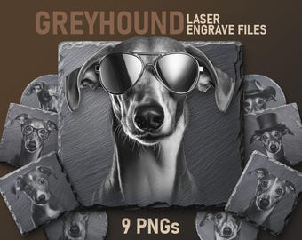 Greyhound Slate Engraving Files - High-Resolution PNGs for Coasters, Glowforge & More | Dog Art Digital Download