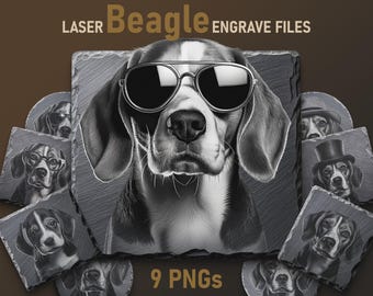 Beagle Laser Engraving PNG Files: Dog Art for Slate Coasters (Digital Download)