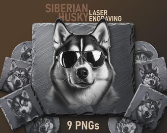 Fichiers PNG de gravure laser Siberian Husky : art de chien (téléchargement numérique)