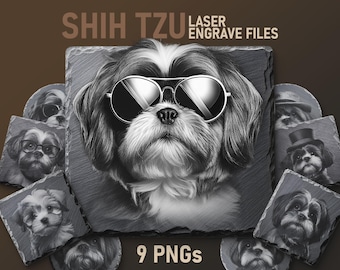 Shih Tzu Slate Engraving PNG Files: Laser-Ready Dog Art (Digital Download)