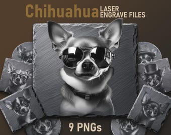 Chihuahua Laser Engraving PNG Files: Dog Art for Slate Coasters (Digital Download)