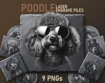 Poodle Slate Engraving Files - High-Resolution PNGs for Coasters, Glowforge & More | Dog Art Digital Download