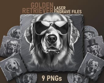 Archivos PNG de Golden Retriever grabados con láser: Arte canino (Descarga digital)